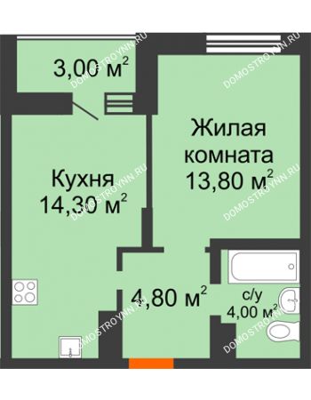 1 комнатная квартира 39,9 м² в ЖК Подкова на Цветочной, дом № 9