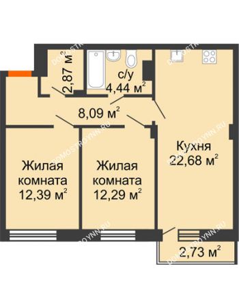 2 комнатная квартира 63,58 м² - ЖК Зеленый берег Life