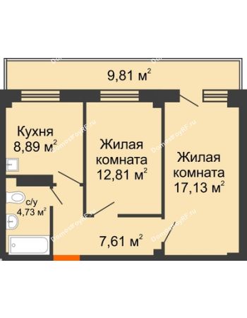2 комнатная квартира 54,11 м² - ЖК Весенняя, 34
