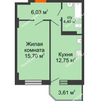 1 комнатная квартира 40,12 м² в ЖК Свобода, дом №2 - планировка