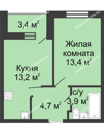 1 комнатная квартира 36,9 м² в ЖК Цветы, дом № 11
