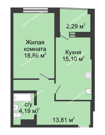 1 комнатная квартира 56,54 м² в ЖК Тихий Дон, дом № 3