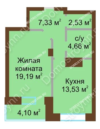 1 комнатная квартира 51,34 м² - ЖК Подкова Приокская
