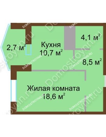 1 комнатная квартира 44,6 м² в ЖК Монолит, дом № 89, корп. 1, 2