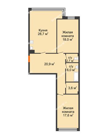 2 комнатная квартира 97,5 м² - КД Green Вита (Грин Вита)