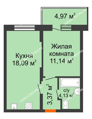 1 комнатная квартира 38,22 м² в ЖК КМ Анкудиновский Парк, дом № 20