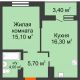 1 комнатная квартира 44,5 м² в ЖК Подкова на Цветочной, дом № 8 - планировка