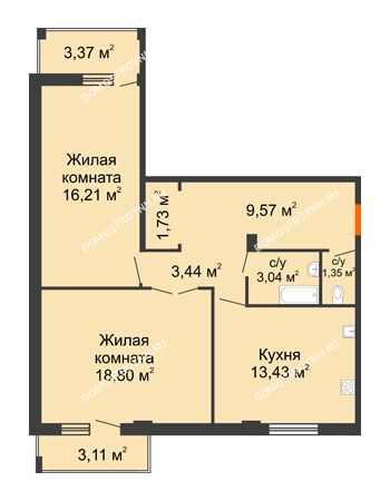 2 комнатная квартира 70,18 м² - ЖД по ул. Матросова (Арзамас)