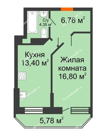 1 комнатная квартира 44,49 м² в ЖК Россинский парк, дом Литер 2