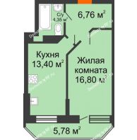 1 комнатная квартира 44,49 м² в ЖК Россинский парк, дом Литер 2 - планировка