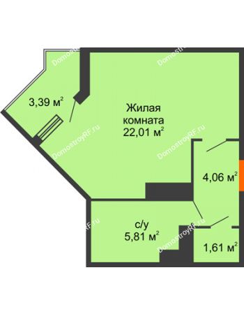 Студия 34,61 м² в ЖК Семейный парк, дом Литер 2