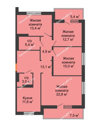 4 комнатная квартира 108,4 м² - ЖД На Комсомольском