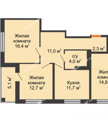 2 комнатная квартира 60,7 м² - ЖД На Комсомольском