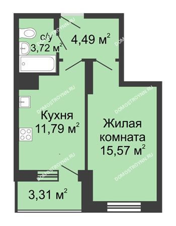 1 комнатная квартира 38,88 м² в ЖК Красная поляна, дом № 6