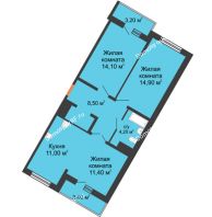 3 комнатная квартира 66,1 м² в ЖК Грани, дом Литер 3 - планировка