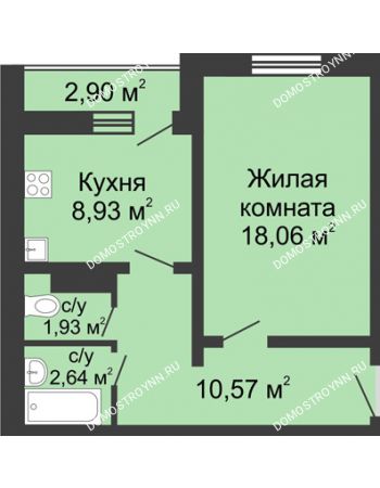 1 комнатная квартира 43,58 м² в ЖК Бурнаковский, дом № 39
