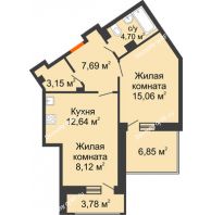 1 комнатная квартира 56,67 м², ЖД Жизнь - планировка