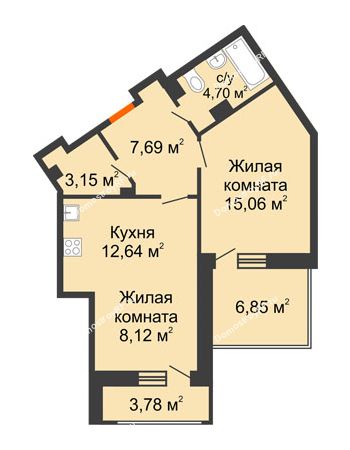1 комнатная квартира 56,67 м² - ЖД Жизнь