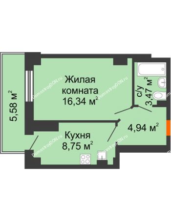 1 комнатная квартира 35,17 м² в ЖК Сокол на Оганова, дом Литер 4