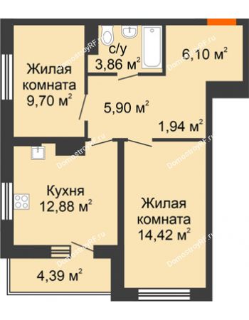 2 комнатная квартира 59,19 м² в ЖК Рассвет, дом № 6