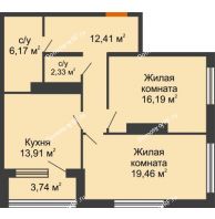 2 комнатная квартира 72,34 м², ЖК Гран-При - планировка