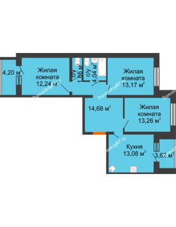 3 комнатная квартира 76,04 м² - ЖК Вавиловский Дворик