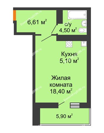 Студия 37,56 м² в ЖК Сокол на Оганова, дом Литер 5