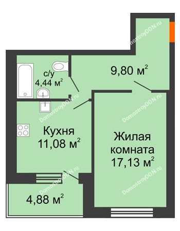 1 комнатная квартира 44,89 м² в ЖК Измаильский парк, дом № 3