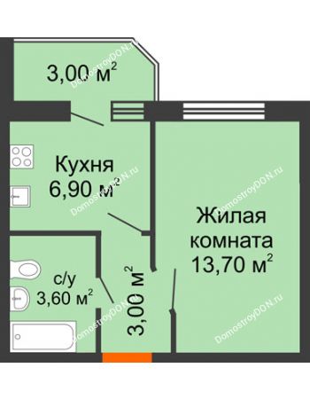 1 комнатная квартира 28,7 м² в ЖК Вересаево, дом Литер 17