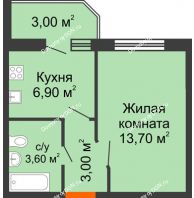 1 комнатная квартира 28,7 м² в ЖК Вересаево, дом Литер 14 - планировка