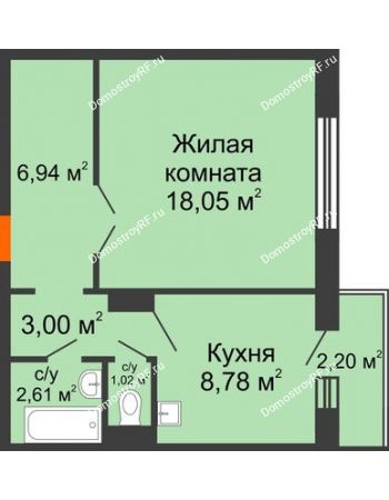 1 комнатная квартира 42,15 м² в ЖК Иннoкeнтьeвcкий, дом № 6