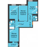 3 комнатная квартира 80,75 м² в ЖК Корица, дом № 1 - планировка