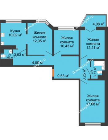 3 комнатная квартира 90,4 м² в ЖК Лазурный, дом позиция 50 (2-5 подъезд)