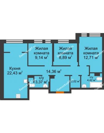 4 комнатная квартира 77,34 м² в ЖК Сердце Сибири, дом № 76, квартал Геологов (ГП-2)