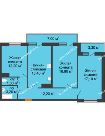 3 комнатная квартира 82,05 м² в ЖК SkyPark (Скайпарк), дом Литер 2