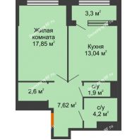 1 комнатная квартира 48,86 м², ЖК Гран-При - планировка