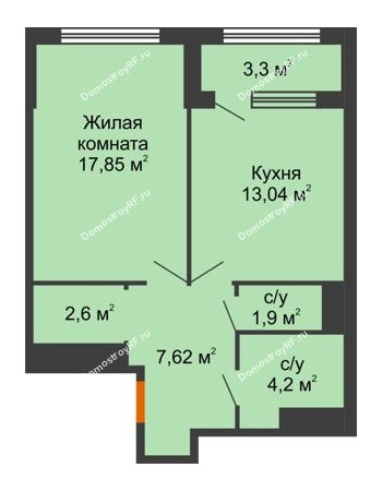 1 комнатная квартира 48,86 м² - ЖК Гран-При