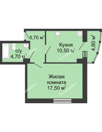 1 комнатная квартира 42,7 м² в ЖК Мега, дом № 118, секция 2