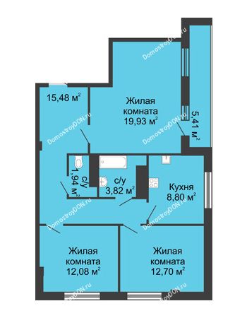 3 комнатная квартира 78,1 м² в  ЖК РИИЖТский Уют, дом Секция 1-2