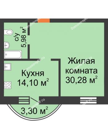 1 комнатная квартира 53,66 м² - ЖК На Владимирской