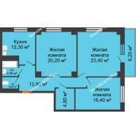 3 комнатная квартира 96,82 м² в ЖК Сокол Градъ, дом Литер 3 - планировка