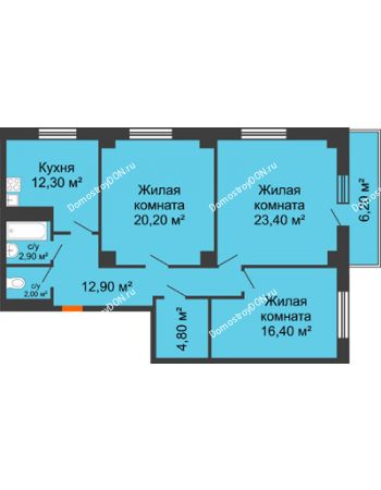 3 комнатная квартира 96,82 м² в ЖК Сокол Градъ, дом Литер 3