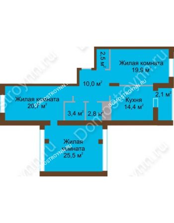 3 комнатная квартира 101,3 м² в ЖК Монолит, дом № 89, корп. 1, 2