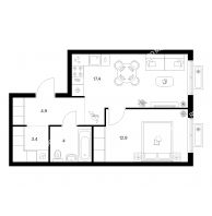 1 комнатная квартира 42,6 м² в ЖК Савин парк, дом корпус 9 - планировка