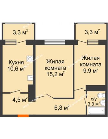 2 комнатная квартира 52,3 м² - ЖК Первая высота