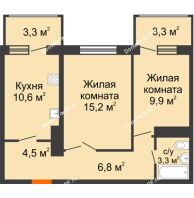 2 комнатная квартира 52,3 м², ЖК Первая высота - планировка
