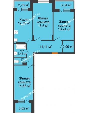 3 комнатная квартира 81,34 м² в ЖК Мандарин, дом 2 позиция 5-8 секция