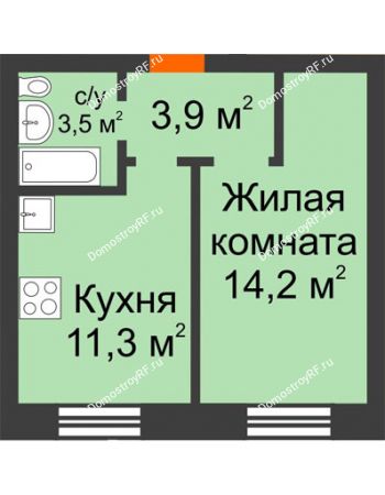 1 комнатная квартира 32,9 м² в ЖК Видный, дом № 2