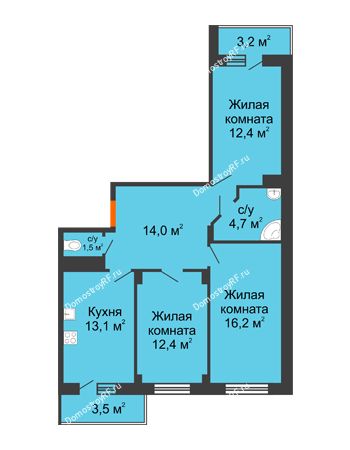3 комнатная квартира 76,9 м² в ЖК Трамвай желаний, дом 4 этап