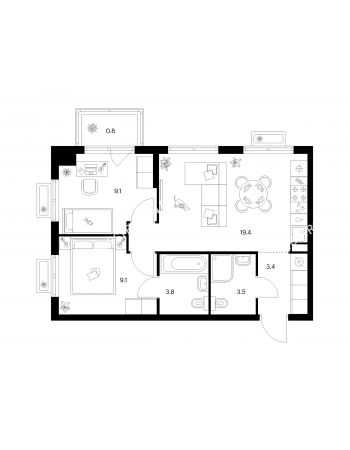 2 комнатная квартира 49,1 м² в ЖК Савин парк, дом корпус 9